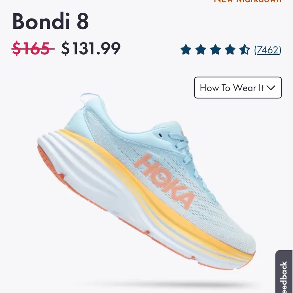 Hoka One One Bondi 8 Light Blue with Yellow and Coral Accents